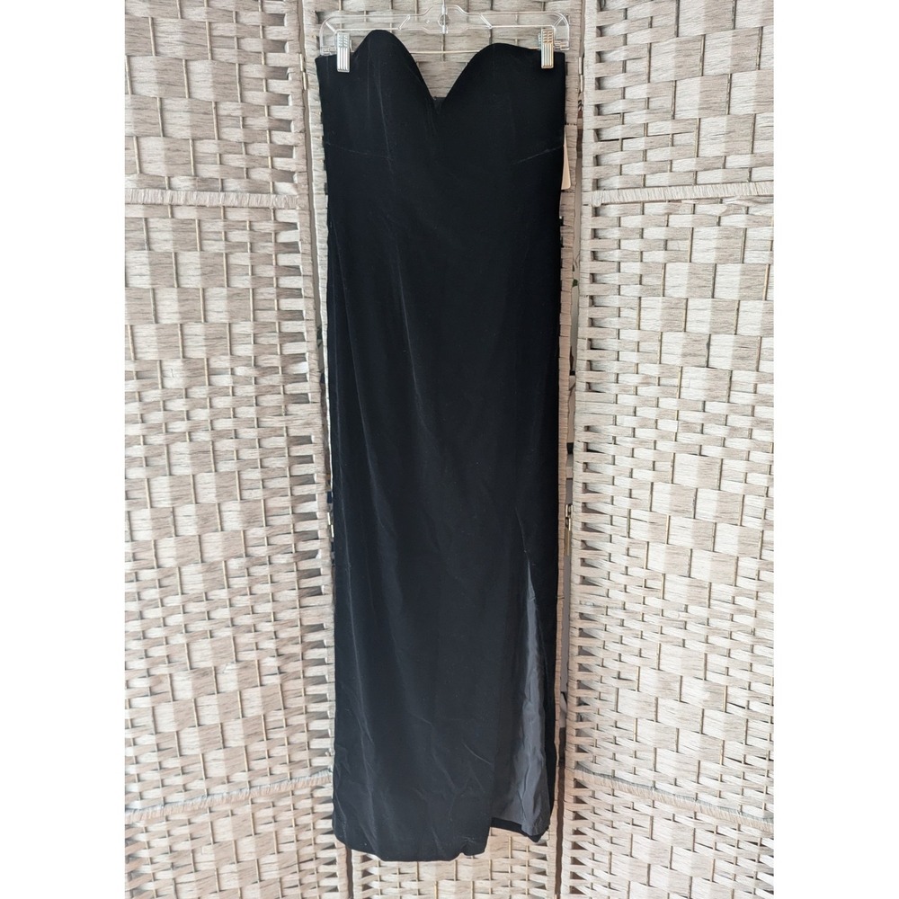 Vtg 90s Oleg Cassini Gown Dress Black Velvet Strapless Sweetheart Neck Womens 8